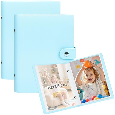 Ruibytree Álbum de Fotos Pequeño 10x15 cm Pack 2u 52 Fotos Cada Uno, Azul | Cubierta piel PU flexible, páginas sin ácido, cierre hebilla, inserción vertical, ideal para boda, bebé, familia y vacacione