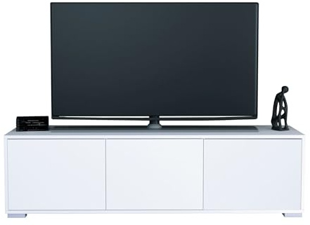 InnoFurn Tv-Board Elena, Lowboard mit Push-to-Open, Made in Germany, Moderner Fernsehschrank für Wohnzimmer Schlafzimmer, Weiß matt (152,5 x 43 x 37 cm)