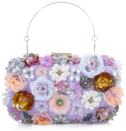 EVEOUT 3D Floral Clutch Bag for Women Elegant Flower Beaded Purse Evening Handbag with Chain Strap for Wedding, Prom & Party
