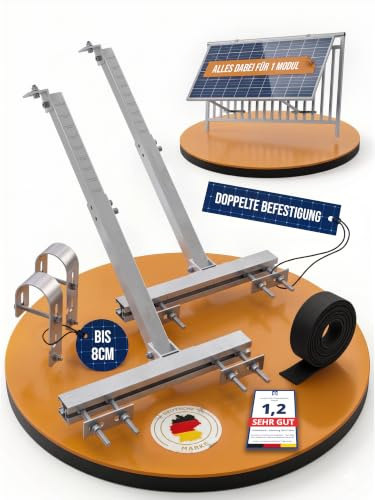 Balkonkraftwerk Halterung Balkon Geländer für 1x Solarmodul. Für alle Modulgrößen geeignet. Verstellbar bis 70cm. Stabiles Aluminiumprofil mit Edelstahl Haken und Schrauben. 0% MwSt