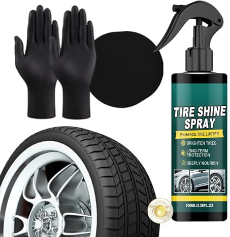 Spray de brillo de neumáticos de coche, de larga duración, 100 ml, con guantes de esponja, limpiador de brillo de neumáticos para camión, SUV, RV, motocicleta, scooter, ATV, tienda de detalles, garaje