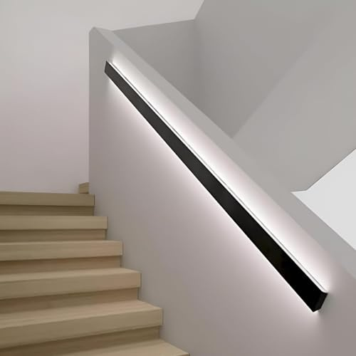 Corrimano Per Scale Illuminato A Led Con Sensore Di Movimento, Corrimano Per Scale Interne Montate A Parete, Robusta Sicurezza Per Scale Esterne Ingresso Portico black 1M