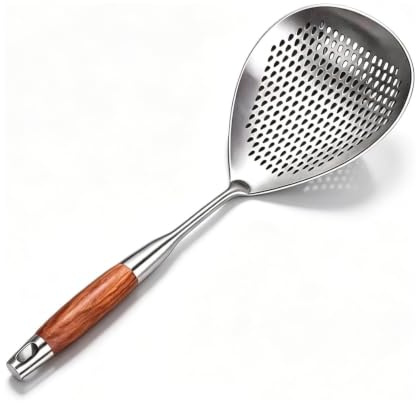 304 Stainless Steel Skimmer Spoon with Wooden Handle, Fryer Strainer Ladle