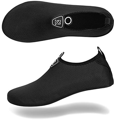 Barefoot Water Shoes Aqua Spotrs Socks Quick-Dry Beach Swim Snorkeling Surf Diving Pool Yoga Shoes for Mens Womens (S101-Black, 9/10UK)
