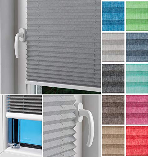 Home-Vision® Plissee Faltrollo ohne Bohren zum Kleben, Innenrahmen, Kollektion Melange Leinenoptik Blickdicht Sonnenschutz Jalousie für Fenster & Tür (Grau,B90cm x H200cm)