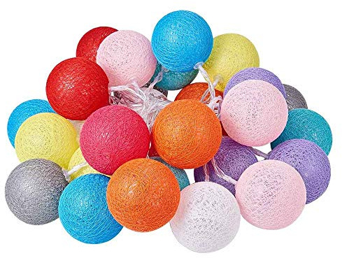 Hiser Guirlande Lumineuse Boules Coton, Batterie Chaîne de Lumière 6cm Boules Coton LED Cosy Romantique Décoration pour La Saint Valentin Noël Mariage Fêtes (5M-50LED,Couleurs Arc-en-Ciel)
