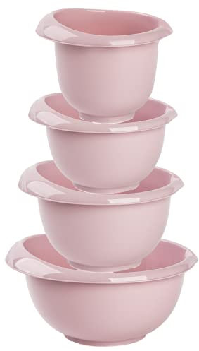 Engelland Backschüsseln, Rührschüssel, Schneebesen, Topf, Salatschüssel, stapelbar, rutschfeste Silikonfüße, Einhandausguss, Kunststoff, 4er-Set, Farbe: Rosa