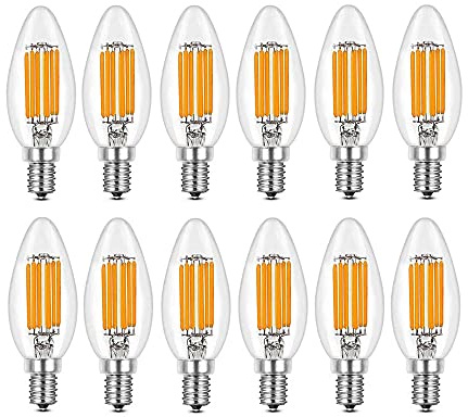 ZYUJIA E14 Lampadine a LED Dimmerabili a Candela,C35 Candelabri a Vite Piccola Lampadine a LED Lampada a Filamento Bianco Caldo 2700K 6W(Equivalente a 60W)12 Confezioni