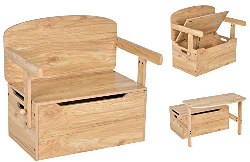 RELAX4LIFE 3 en 1 Banc de Coffre Jouet Transformable en Bois avec Boîte de Rangement, Ensemble de Table et Chaise, Coffre à Jouets Enfant Convient pour Maison et Maternelle (Naturel)