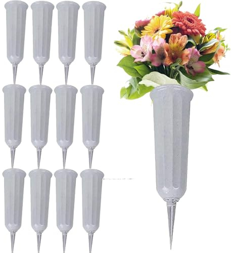 Cemetery Vases for Grave Flower Holder for Cemetery Vases with Spikes Cemetary Vase Grave Flower Holder Plastic Vase for Cemetery Flowers 12 Pack