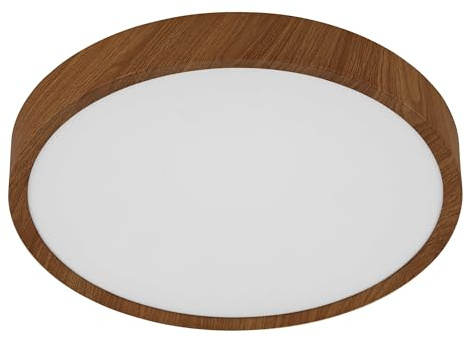 EGLO LED Deckenleuchte Giglio, runde Deckenlampe | Deckenbeleuchtung aus Metall und Kunststoff in Holzoptik und Weiß, Aufbauleuchte für Büro und Küche, warmweiß, Ø 34 cm