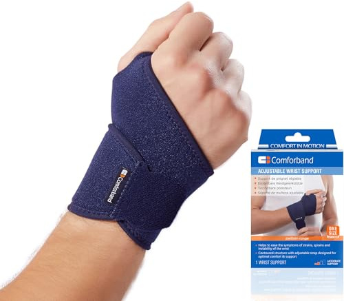 Comforband Adjustable Wrist Brace - for Joint Pain, Arthritis, Sprains, Strains, Instability, Gym, Sports, Golf, Tennis, Basketball - Adjustable Compression - One Size – fits left or right hand
