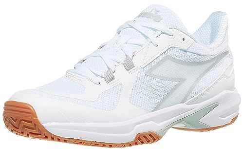 Diadora Trofeo 2 Indoor Mens Tennis Shoes, White/Silver, 11.0