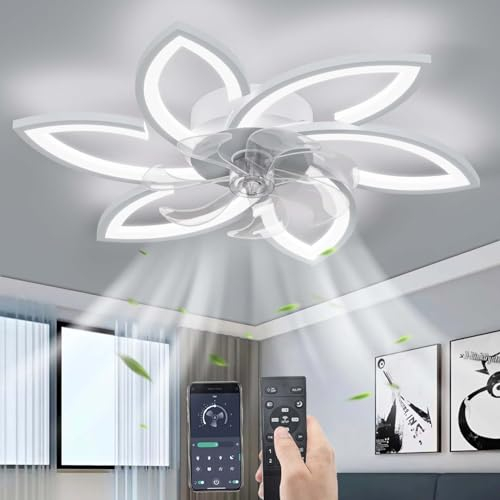 YUNZI Mute Ceiling Fan with Light with Remote Control, LED Dimmable Fan Ceiling Lamp, Modern Ceiling Fan Lighting for Living Room Bedroom Office, Adjustable 6 Speeds, White 78CM
