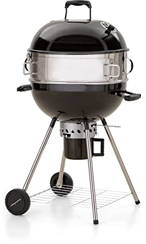 Kugelgrill, Holzkohlegrill mit PizzaRing, Deckel Thermometer, Abnehmbaren Verchromter Grillrost, Einstellbarer Luftzufuhr, Ascheauffangbehälter, Kohlegrill für Garten oder Balkon (E02GR013)