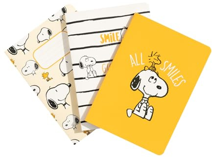 Grupo Erik 3er Pack Peanuts Snoopy Notizbücher A6 - Notizbuch klein A6-1 Notizbuch Liniert 1 Notizbuch Dotted 1 Notizbuch Blanko - Notizblock A6 Snoopy Merch
