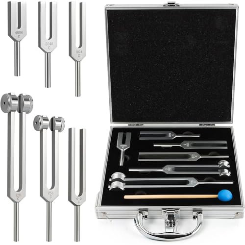 RATSTONE Stimmgabel,Stimmgabel Neurologie,Set von 6 Stimmgabeln (128 Hz, 256 Hz, 512 Hz,1024 Hz,2048 Hz,4096 Hz), Ideale Stimmgabeln für Heilung, Chakrenheilung, Klangheilung, Anti-Kompression.