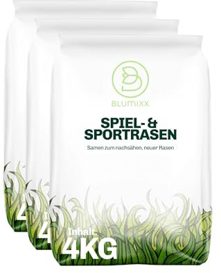 12 kg de graines de gazon Sport & Spiel à germination rapide 160 m², robuste, vert riche, idéal pour les nouvelles semis et les semis, semences de gazon printanières (12 kg)