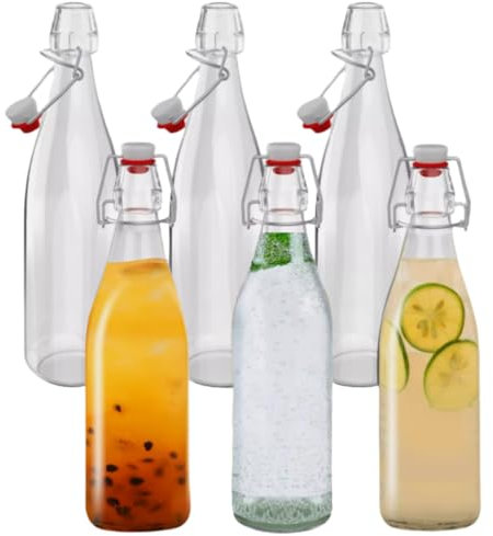 MEETOZ Glass Bottles with Stoppers,6PCS 500ml/17Oz Clear Glass Bottles,with Airtight Stoppers Clip Top Preserve Bottless,For Oil, Wine,Vinegar, Condiments, Water, Juice