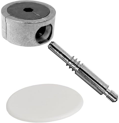 SOTECH Eckverbinder FUERTE 64 mm mit weißer Kunststoffabdeckung, Nockenbeschlag Metall, Schrankverbinder Möbelbeschlag, Set Verbindungsbeschlag für Eckverbindungen