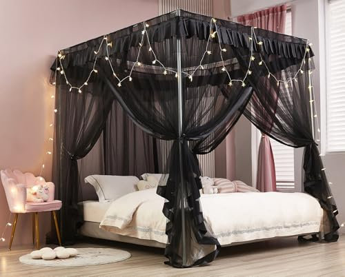 ZIQINPSQ Tende a baldacchino per letto a baldacchino, per letto da principessa, per ragazze, tende per letto, zanzariera, accessori decorativi per camera da letto (nero, king size, 1 baldacchino)