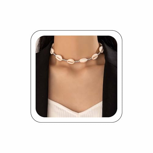Wendalern Collier Ras De Cou Bohème Étoile De Mer Blanche en Perles Rondes - Collier De Plage D'été Style Surfeur Océan Pour Femmes