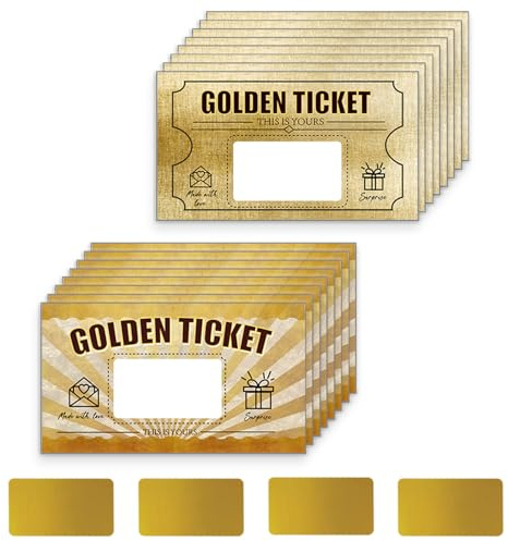PLIGREAT 120 Pieces Golden Ticket Scratch Off Cards Blank Gift Certificates Scratch Off Tickets with Stickers Custom Bussiness Cards for Prizes Wedding Birthday Holiday Party Supply