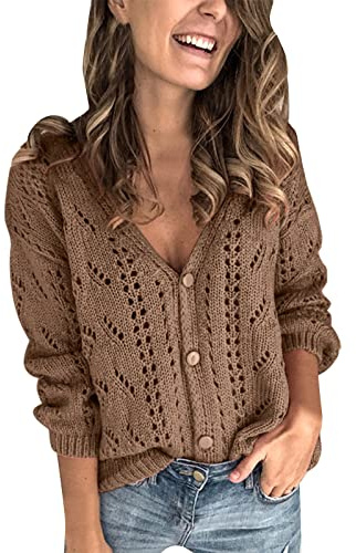 Strickjacken Für Damen - Cardigan Bolerojacke Bunte Strickjacke Strick Crop Elegant Jacke Vorne Offen Braun, XXL