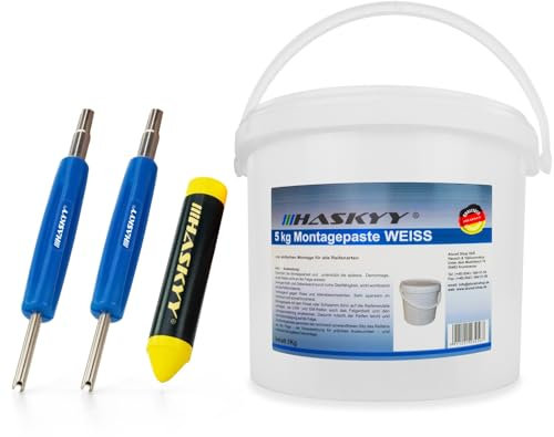 5kg Reifenmontage Montagepaste Weiss Paste Montagewax Set inkl. 2X Ventileindreher und Fettkreide - Universal Satz für Reifenmontage