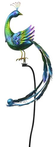 Red Carpet Studios Outdoor Sculpture - Balancing Kinetic Garden Stake Rocker, 60.25 Tall, Peacock