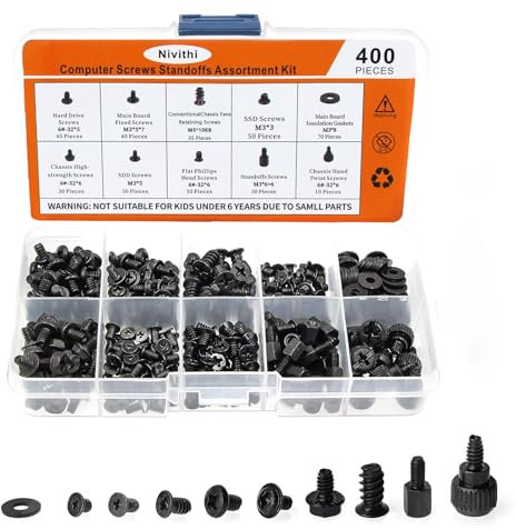 Nivithi 400 Vis pour Carte Mère et Entretoises - Kit Complet avec Tournevis Informatique pour SSD, HDD, Disque Dur, Ventilateur, Alimentation, Graphique, Boîtier PC - Réparation et Bricolage