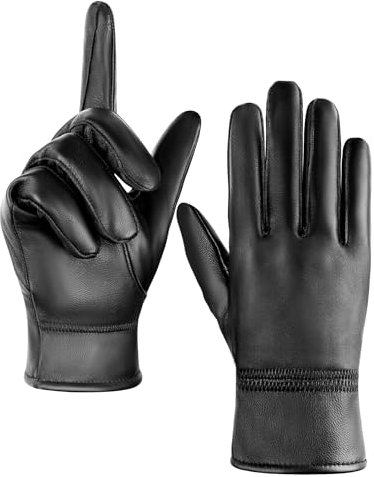 MELLIEX Guantes de Cuero para Hombre, Guantes de Piel Auténtico Fino Guantes Cuero de Pantalla Táctil Antideslizante para Aire Libre Motociclismo