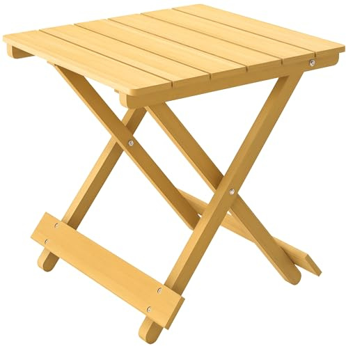 Outsunny Wood Folding Garden Side Table Lightweight Natural Wood Finish
