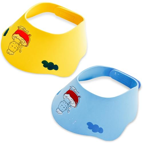 NJCXOLA - Paquete de 2 gorros de baño para niños con protección para ojos y oídos, de silicona, ajustables, para ducha, para el sol, con champú