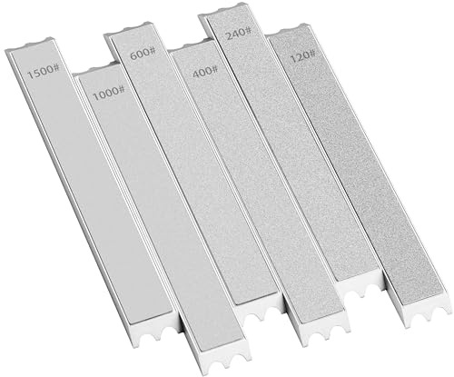 CWOVRS Pierres à Affûter Diamant, Lot de 6 Pierres à Aiguiser Diamant avec Base en Aluminium - Grains 120#, 240#, 400#, 600#, 1000#, 1500#, pour Usage Individuel et Aiguiseurs à Angle Fixe