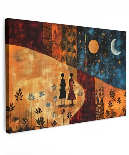 MuchoWow© Impression sur Toile Peinture 120x80 cm Tableau Mural Decoration Salon Reproductions de Tableaux Murale Moderne Silhouettes - Abstrait - Soleil - Lune