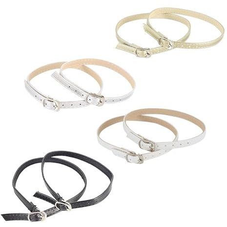 4 Pairs Heels Shoe Straps Silver Heels Detachable Elastic Shoe Laces Shoe Buckles Strap Sandals Anti Loose Shoelace Accessories Suitable High Heels Sandals Slippers Ladie(Black,Gold,White,Silver)