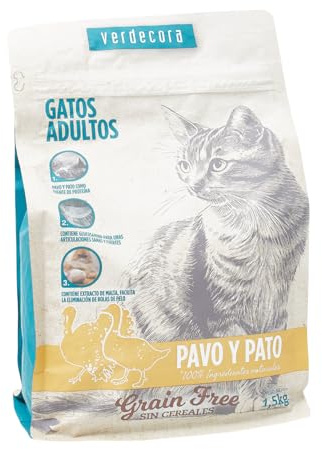 Verdecora Alimento Completo para Gatos Adultos con Pato y Pavo | Sin Cereales | Pienso para Todas Las Razas | 1.5kg