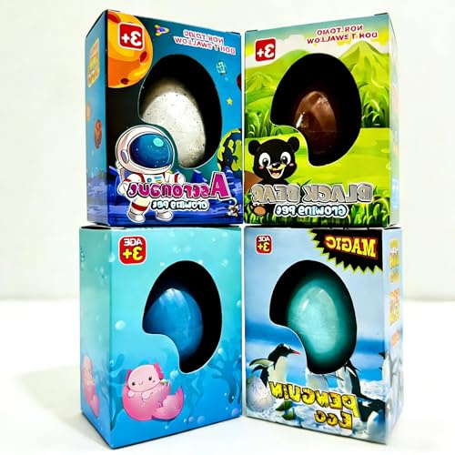 Frogetu 4 Œufs Jouets à Éclore dans l’Eau – Axolotl (Salamandre), Ours Noir, Pingouin et Astronaute – Jouets Aquatiques Magiques pour Enfants +3 Ans, Cadeaux d’Anniversaire et de Pâques