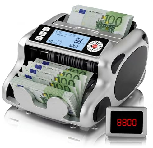 Aneken K08 - Contador de dinero con pantalla LCD y valor de 3,8 pulgadas, 6 veces UV/MG/IR/DD/VI/FA detección de billetes falsos, añadir y lotes, 1200 billetes/min, fácil de usar, admite varias