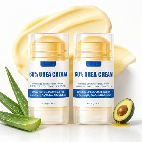 2 Pieza Crema Urea 60% – Exfoliante Elimina Piel Muerta, Suaviza Talones Secos y Agrietados – Hidratante para Manos y Pies con Aloe Vera y Manteca de Aguacate – 40g x 2