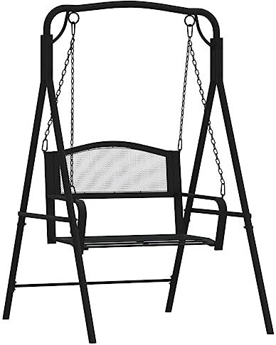 GFEROMRF Banc à bascule en acier noir 124 cm, banc suspendu de jardin avec chaînes, balançoire Hollywood pour terrasse, charge maximale 110 kg par siège