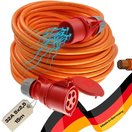 netbote24 maxgo CEE-Starkstromkabel Kraftstromkabel Verlängerungskabel Panzerkabel Pur 5P H07BQ-F 5x2,5mm² 400V 32A Stecker Flexibles für Außenbereich IP54 15m