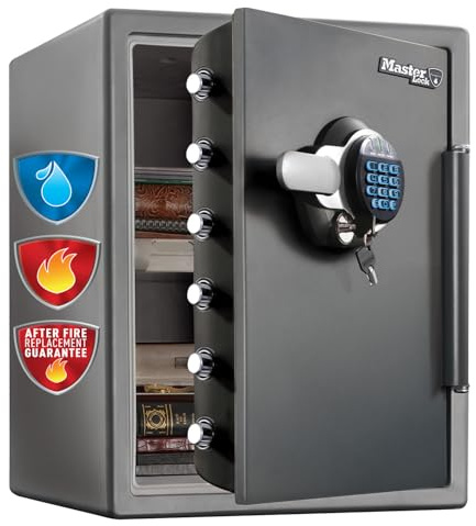 MASTER LOCK Certified Fireproof and Waterproof Safe, 56 L, 605 x 472 x 690 mm, Digital Combination with backup Key and Backlit Keypad, for home and professionals