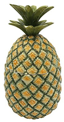 Comfy Hour Decorative Pineapple Cookie Jar with Lid, Ceramic Food Storage Container for Kitchen Countertop, Vintage Farmhouse Kitchenware, Green & Yellow, 1 Unit