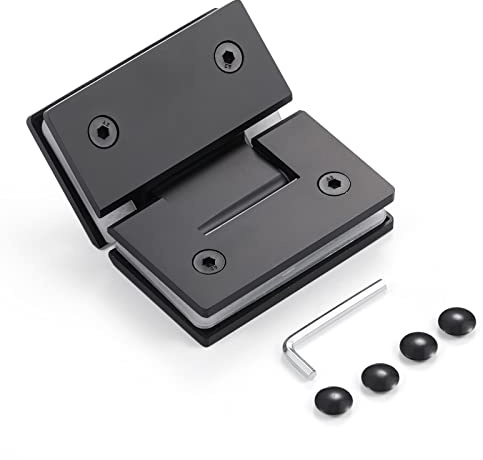 Ranbo Charnière de Douche 135° Verre à Verre, Noire Mate, 1 Pièce | Acier inox 304 massif 5 mm, monobloc coulé, pour verre 8–12 mm, porte de douche sans cadre