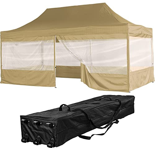 INSTENT Alu-Pavillon 3 x 6 m Pro 4 Seitenteile wasserdicht UV-Schutz 50+, Champagner