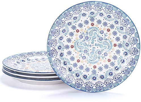 Bico Blue Talavera Salad Plates Set of 4, 8.75 Inch Ceramic Dessert Plates for Salad, Appetizer, Side Dishes, Microwave and Dishwasher Safe, Gift for Housewarming and Thanksgiving