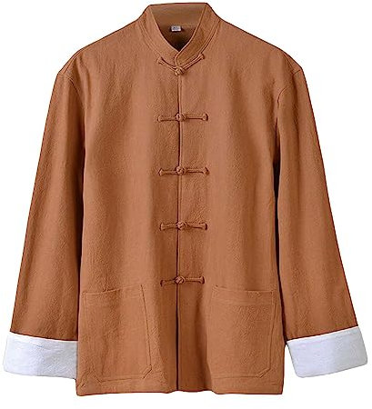 G-LIKE Chinesische Kung-Fu Kleidung Uniform - Traditionelle Kampfkunst Tai Chi Qigong Wing Chun Shaolin Taekwondo Lange Ärmel Training Bekleidung Oberhemd für Männer Frauen aus Leinen (Orange, XXL)
