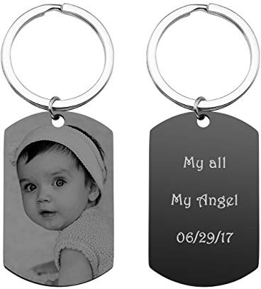 PiercingJak Schlüsselanhänger Foto+Text Beiderseitig Gravur Edelstahl Erkennungsmarke ID Tag Dogtag Anhänger Schlüsselhalter Schlüsselbund Personalisierte Geschenke für Männer Frauen